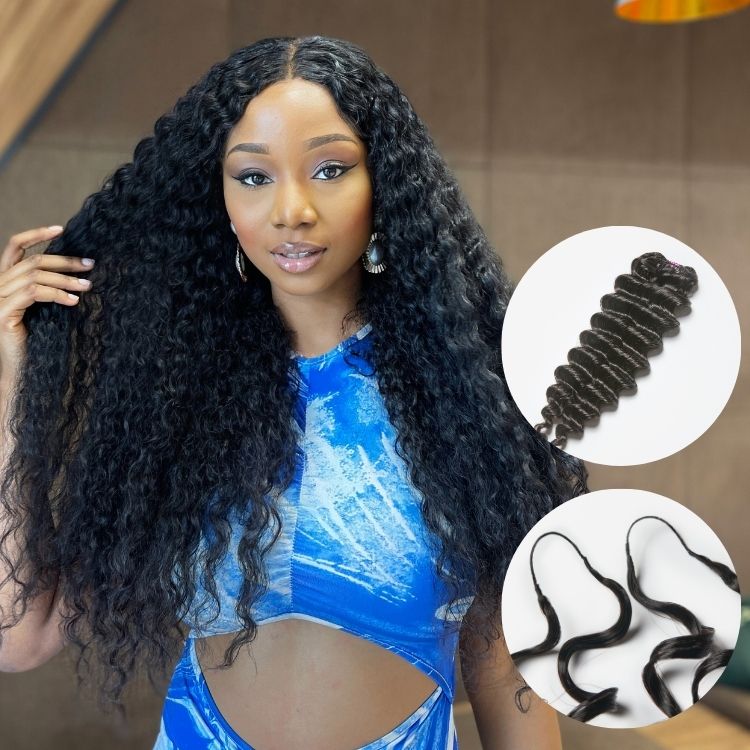 Pre-Separated Feather Crochet Human Hair Extensions Deep Wave / Kinky Straight Protective Style