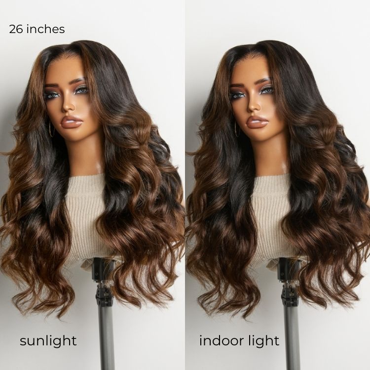NatureMAX 200% Density Ombre Brown / Natural Black Loose Wave Glueless 13x6 / 13x4 HD Lace Front Wig Pre-Cut Lace Flexi-Fit Drawstring Cap