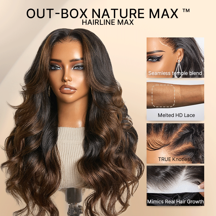 NatureMAX 200% Density Ombre Brown / Natural Black Loose Wave Glueless 13x6 / 13x4 HD Lace Front Wig Pre-Cut Lace Flexi-Fit Drawstring Cap