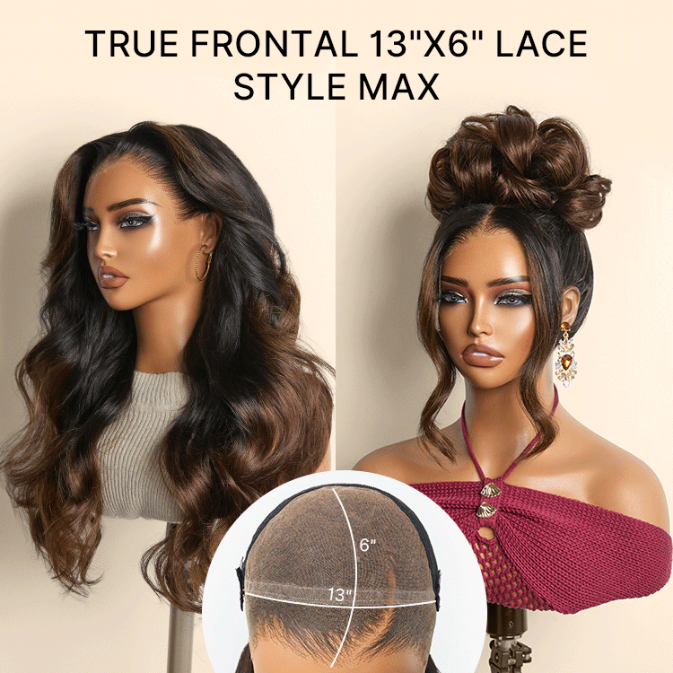 NatureMAX 200% Density Ombre Brown / Natural Black Loose Wave Glueless 13x6 / 13x4 HD Lace Front Wig Pre-Cut Lace Flexi-Fit Drawstring Cap