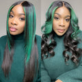 Green Highlight Silky Straight Glueless 5x5 Closure Lace Wig