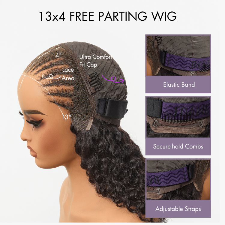 22 Inch=$199.9 | Readitress™ Knotless Fulani Braids Deep Wave Glueless Ear-to-ear 13x4 Frontal HD Lace Wig Human Hair