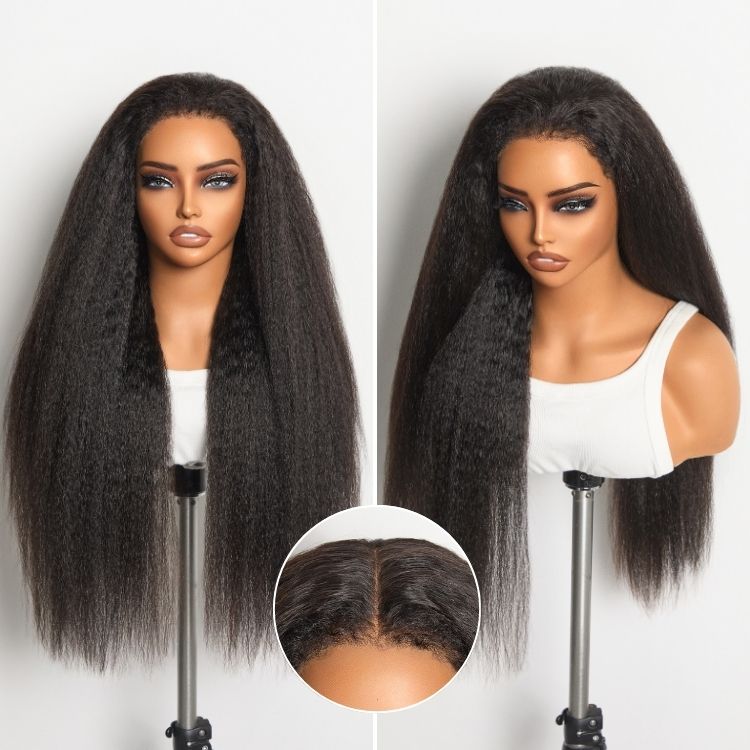 4C Kinky Edges Kinky Straight Glueless 7x6 Closure HD Lace Human Hair Wig Pre-Cut Lace