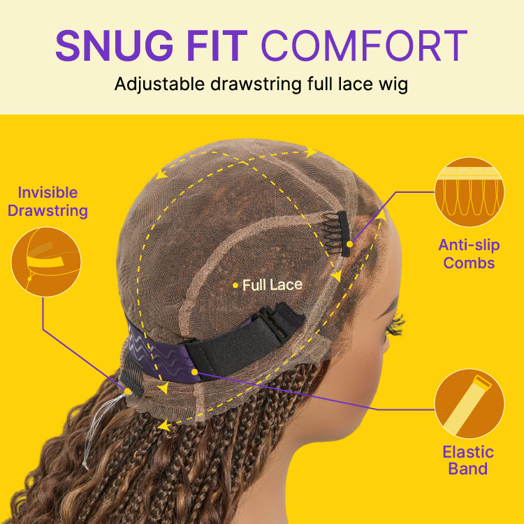 New Customers Only | HD Full Lace Knotless Boho Curls Braided Bob Wig Flexi Fit Invisi Drawstring Cap