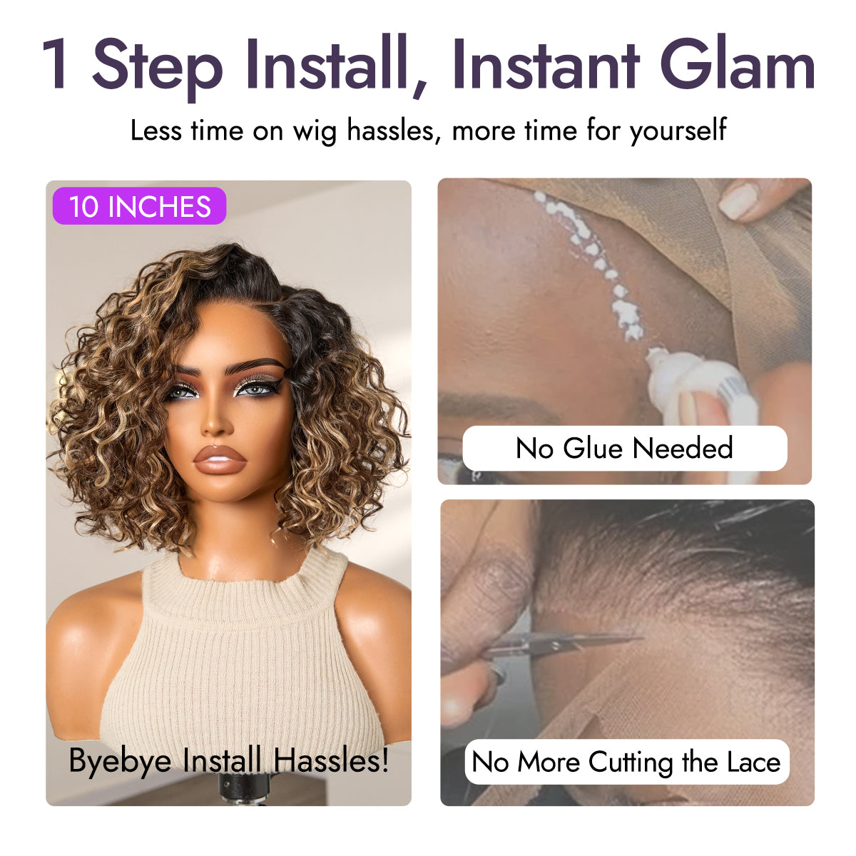 Ready to Go Blonde Highlight Water Wave Short Curly Bob Wig Glueless Minimalist HD Lace Wig Pre-Cut Lace