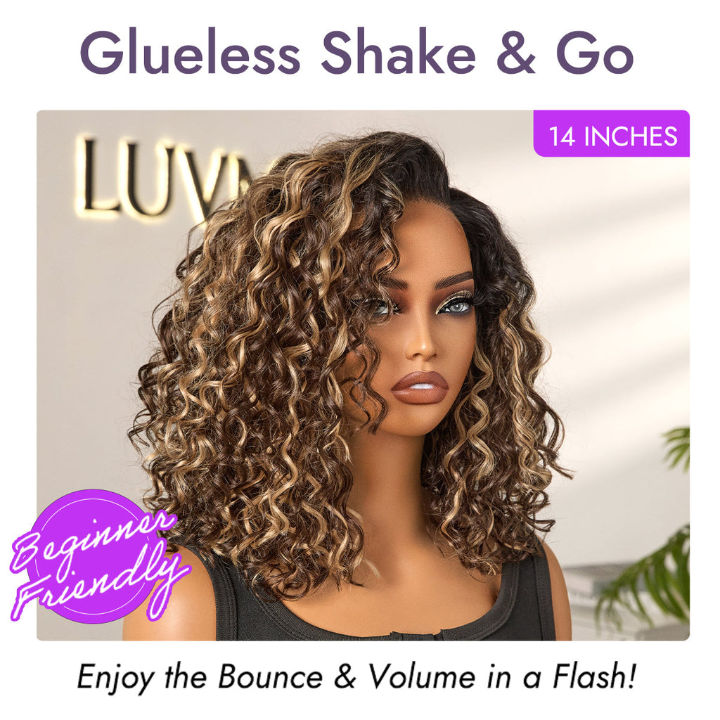 Ready to Go Blonde Highlight Water Wave Short Curly Bob Wig Glueless Minimalist HD Lace Wig Pre-Cut Lace