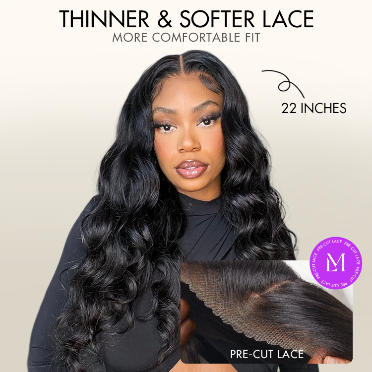 Natural Black Loose Body Wave 5x5 Closure HD Lace Glueless Mid Part Long Wig