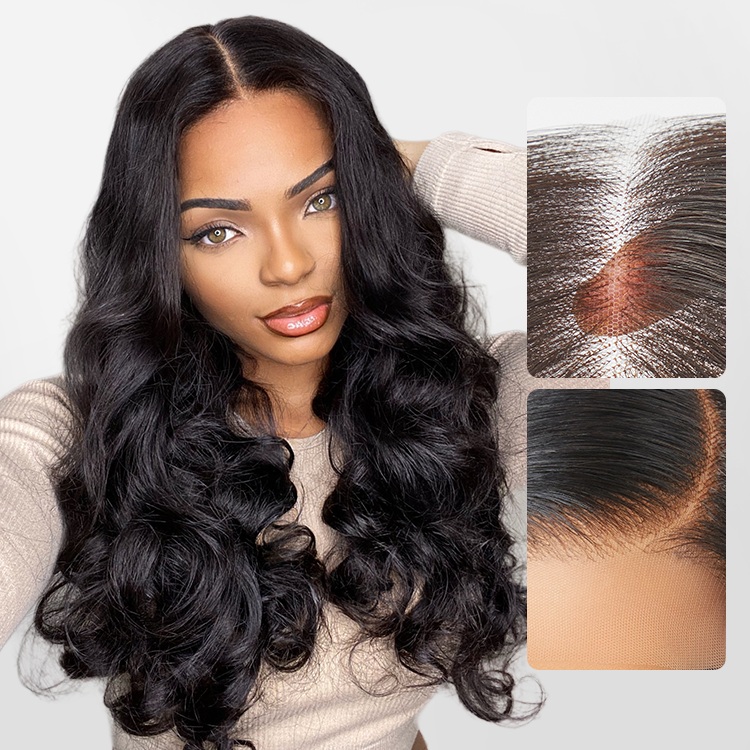 Natural Black Loose Body Wave 5x5 Closure HD Lace Glueless Mid Part Long Wig