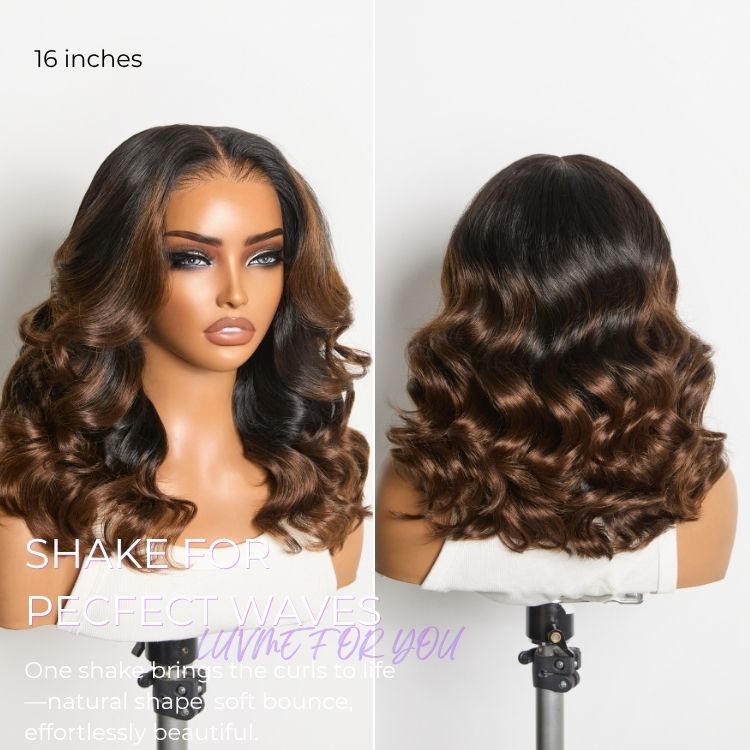 200% Density Ombre Brown / Natural Loose Wave Glueless 13x6 HD Lace Front Shoulder Length Wig Pre-Cut Lace Flexi-Fit Drawstring Cap