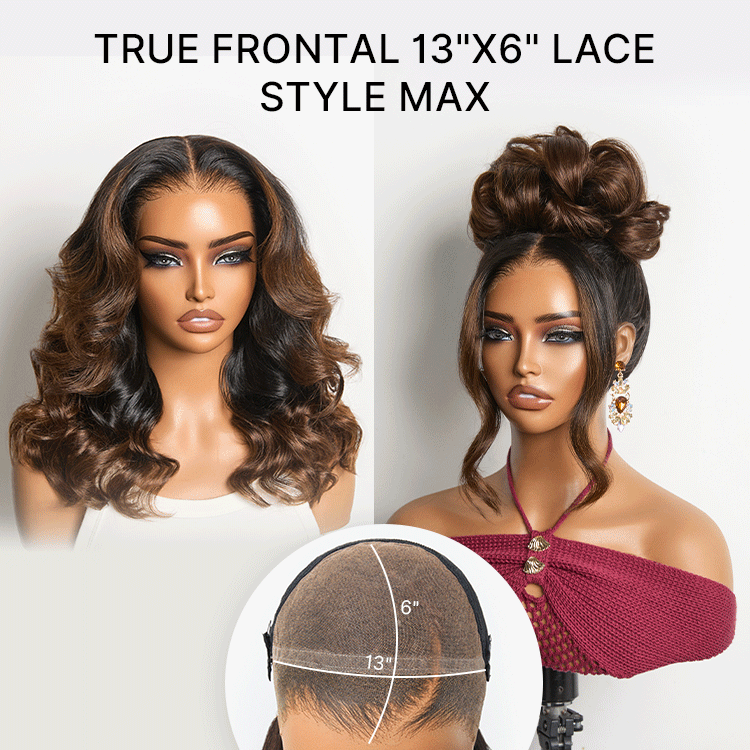 200% Density Ombre Brown / Natural Loose Wave Glueless 13x6 HD Lace Front Shoulder Length Wig Pre-Cut Lace Flexi-Fit Drawstring Cap