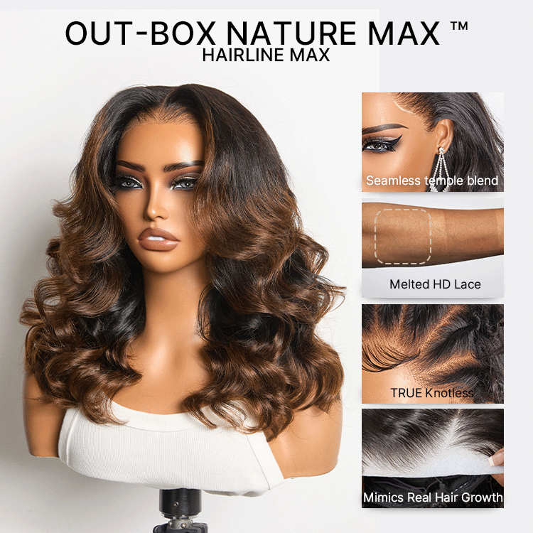 200% Density Ombre Brown / Natural Loose Wave Glueless 13x6 HD Lace Front Shoulder Length Wig Pre-Cut Lace Flexi-Fit Drawstring Cap