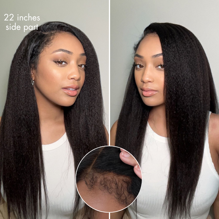 4C Kinky Edges Kinky Straight Glueless 7x6 Closure HD Lace Human Hair Wig Pre-Cut Lace