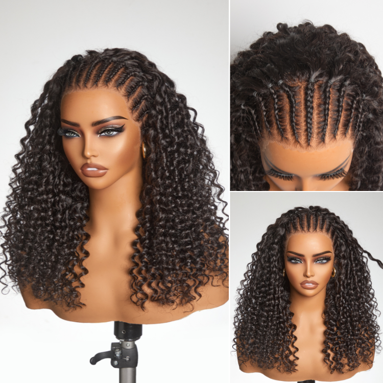 Readitress™ Knotless Fulani Braids Deep Wave Glueless Ear-to-ear 13x4 Frontal HD Lace Wig Human Hair