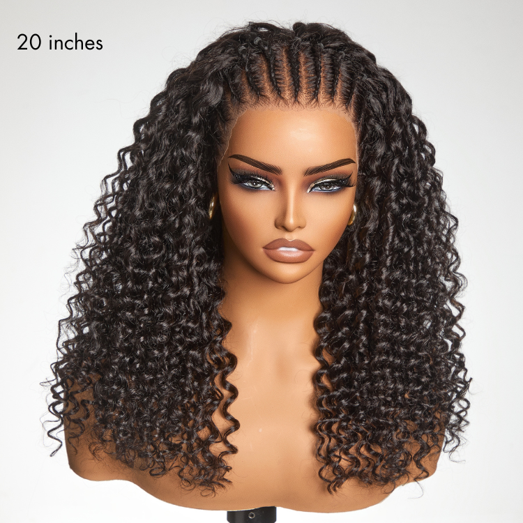 Readitress™ Knotless Fulani Braids Deep Wave Glueless Ear-to-ear 13x4 Frontal HD Lace Wig Human Hair