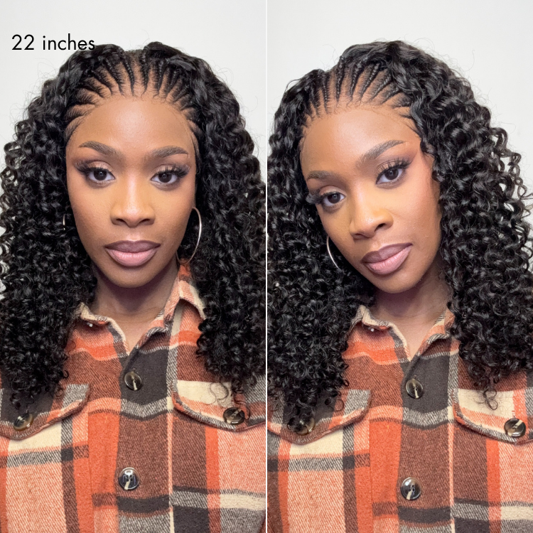 22 Inch=$199.9 | Readitress™ Knotless Fulani Braids Deep Wave Glueless Ear-to-ear 13x4 Frontal HD Lace Wig Human Hair