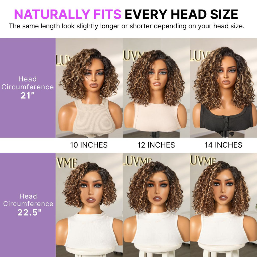 Ready to Go Blonde Highlight Water Wave Short Curly Bob Wig Glueless Minimalist HD Lace Wig Pre-Cut Lace