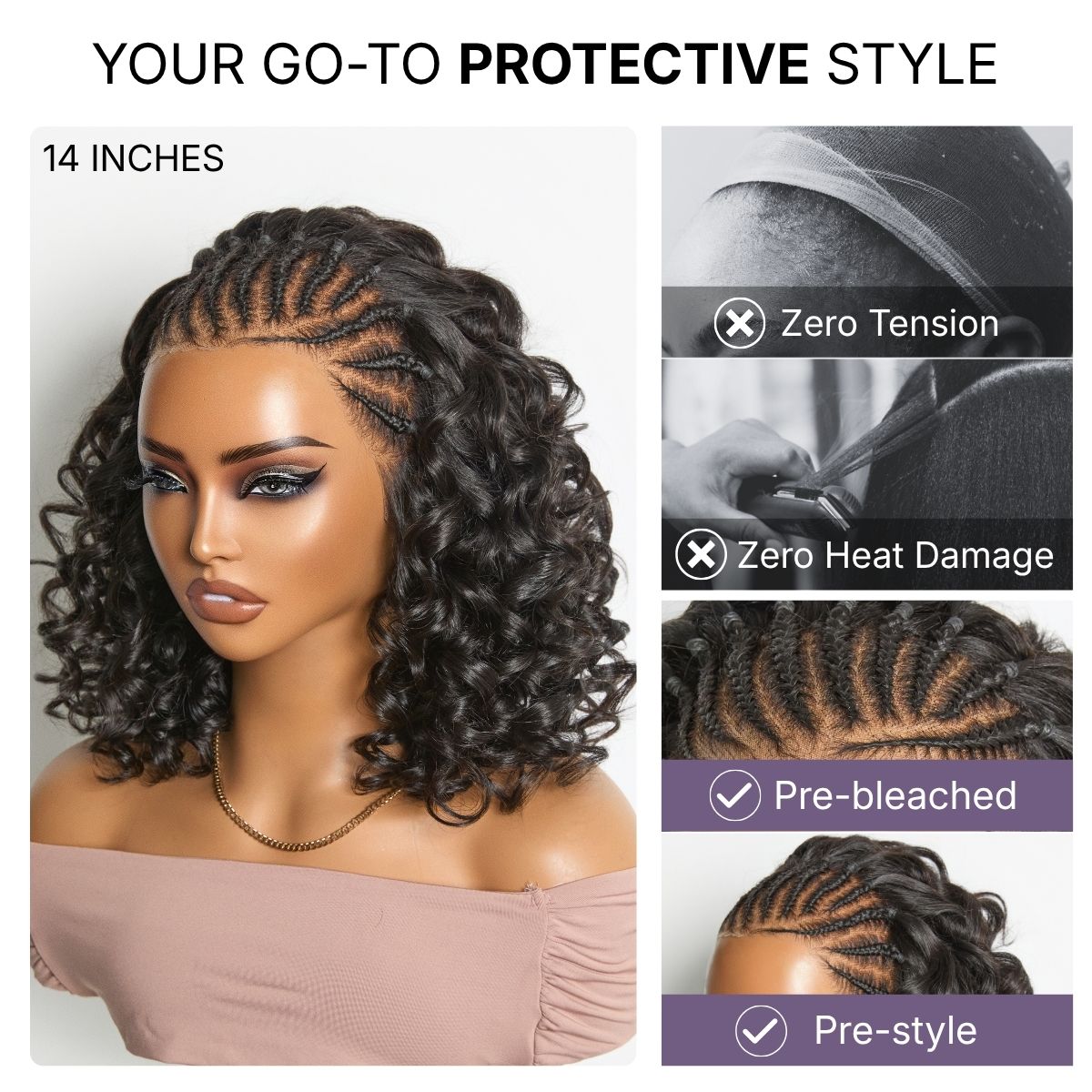 Chic & Voluminous 180% Density Pre-Braided Bouncy Curly Glueless Ear-to-ear 13x4 Frontal Lace Wig