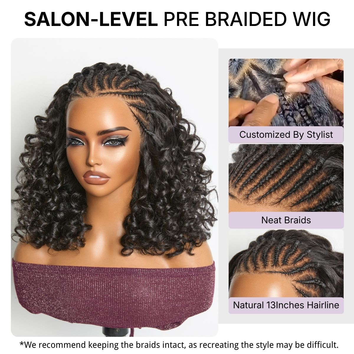 Chic & Voluminous 180% Density Pre-Braided Bouncy Curly Glueless Ear-to-ear 13x4 Frontal Lace Wig