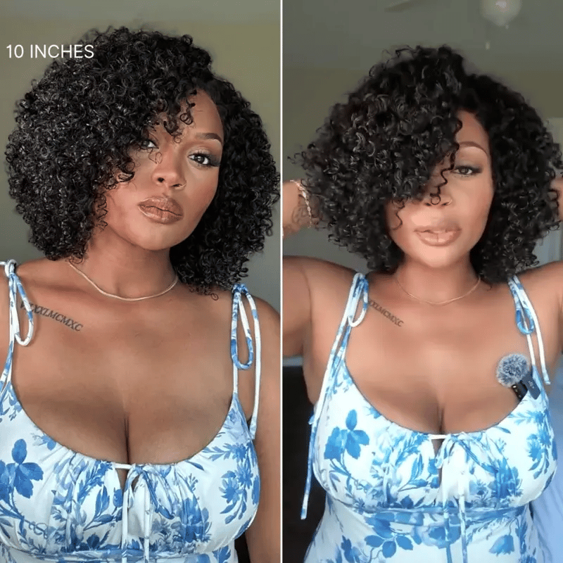 Trendy Short Cut Curly Minimalist HD Lace Glueless Side Part Wig 100% Human Hair Pre-Cut Lace