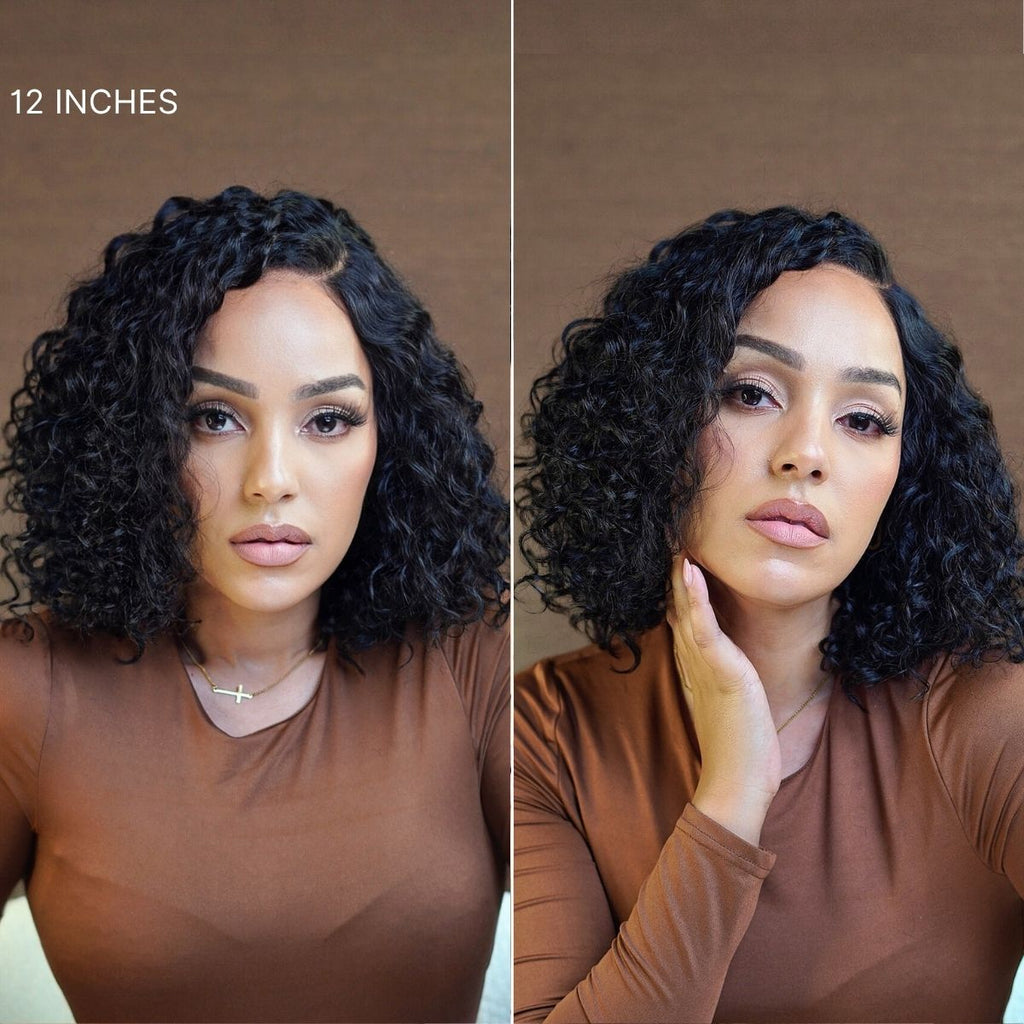 Ready to Go Blonde Highlight / Natural Black / Ombre Brown Water Wave Short Curly Bob Wig Glueless Minimalist HD Lace Wig Pre-Cut Lace