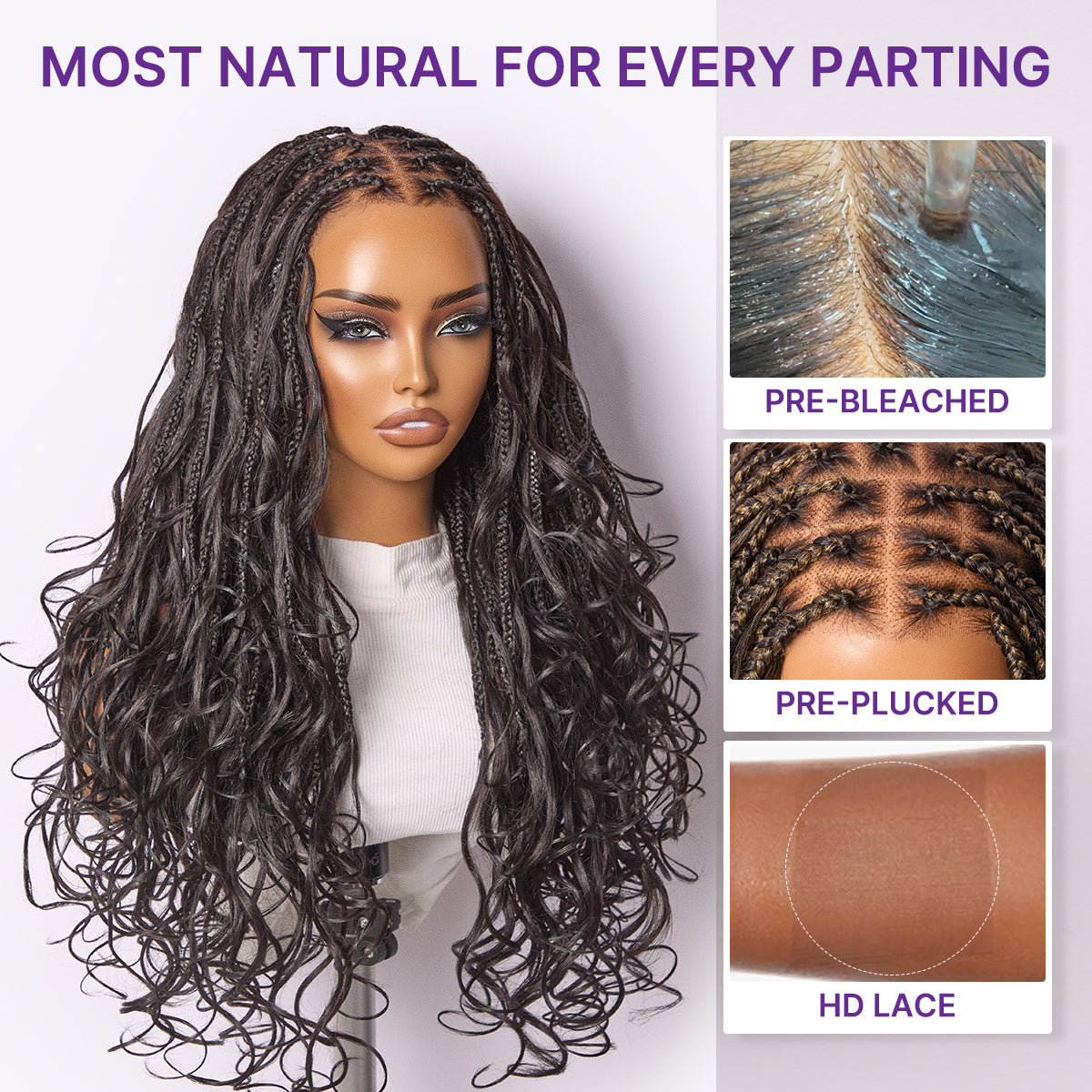 Special Deal | Readitress Ombre Honey Blonde French Curl Knotless Boho Braids HD Full Lace Long Wig Flexi Fit Invisi Drawstring Cap
