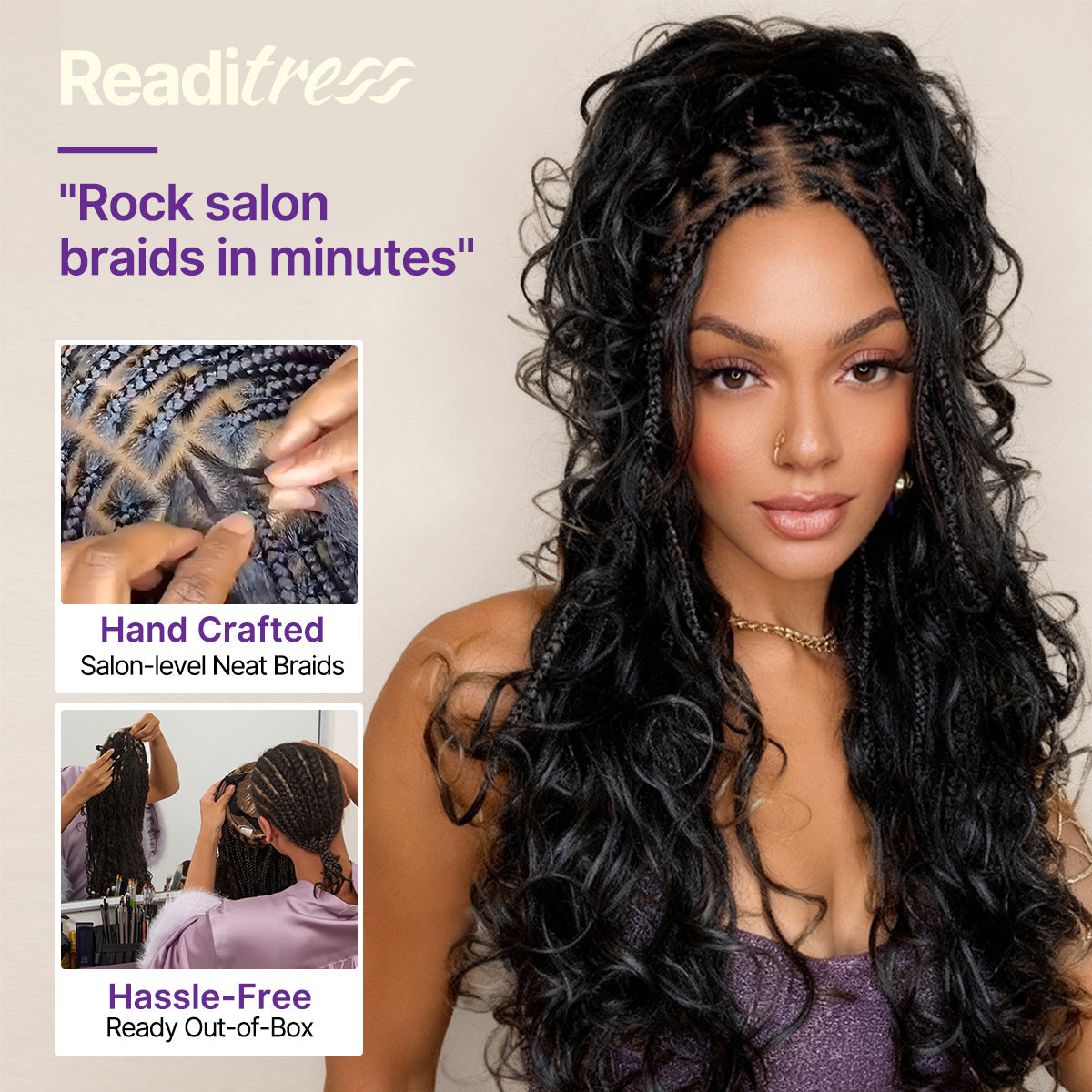 Readitress™ Ombre Honey Blonde French Curl Knotless Boho Braids HD Full Lace Long Wig Flexi Fit Invisi Drawstring Cap - US Only