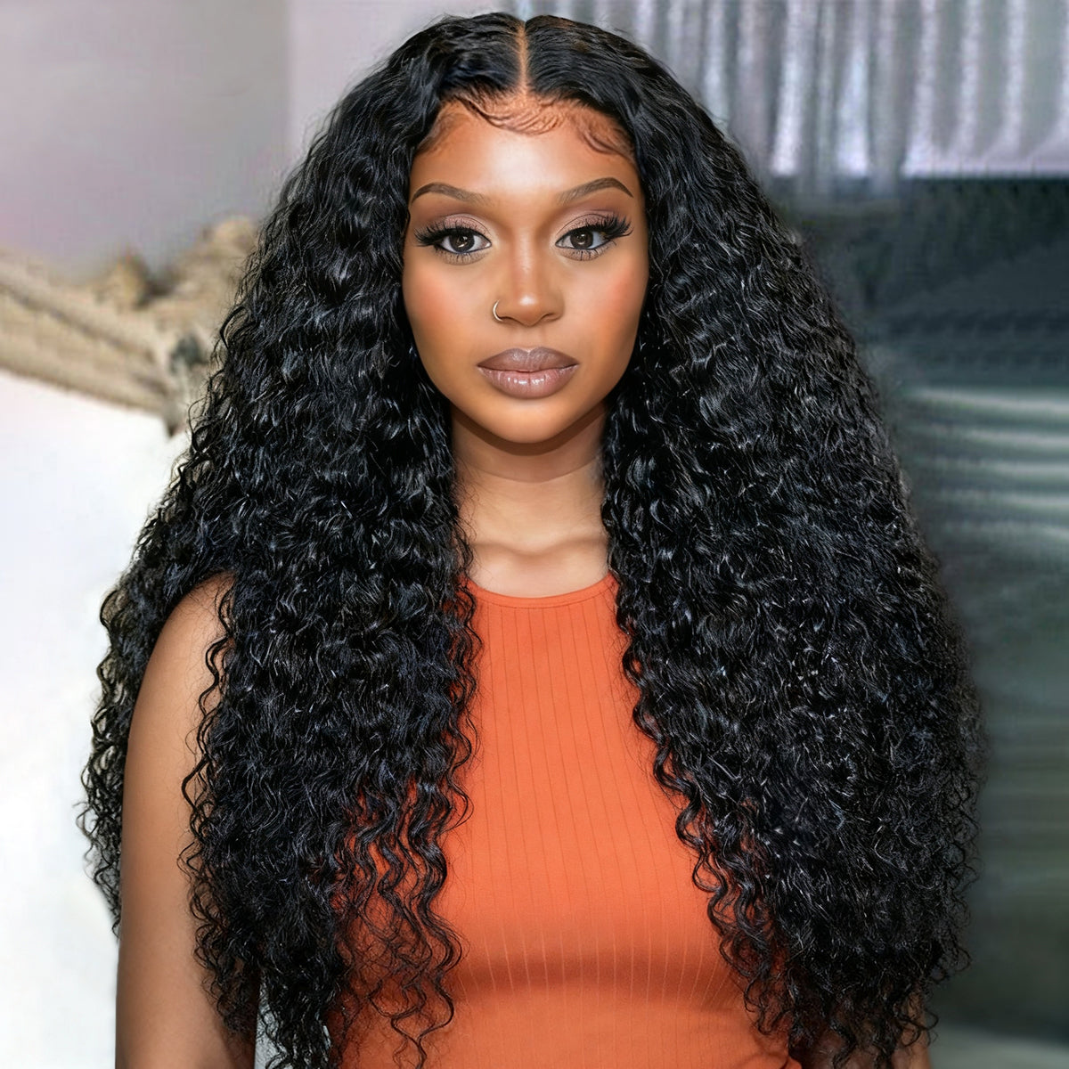 Natural Black Water Wave 13x4 HD Lace Front Free Part Glueless Wig 100% Human Hair