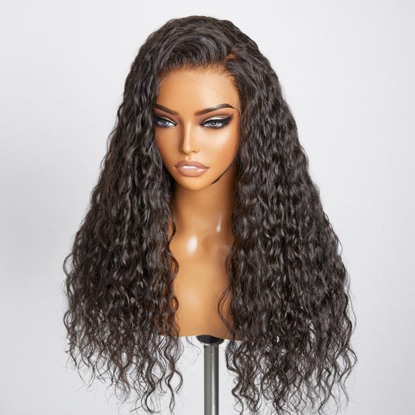 Natural Black Water Wave 13x4 HD Lace Front Free Part Glueless Wig 100% Human Hair