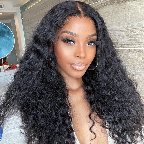 Natural Black Water Wave 13x4 HD Lace Front Free Part Glueless Wig 100% Human Hair