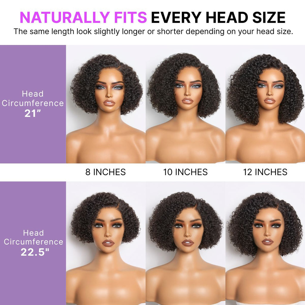 Trendy Short Cut Curly Minimalist HD Lace Glueless Side Part Wig 100% Human Hair Pre-Cut Lace
