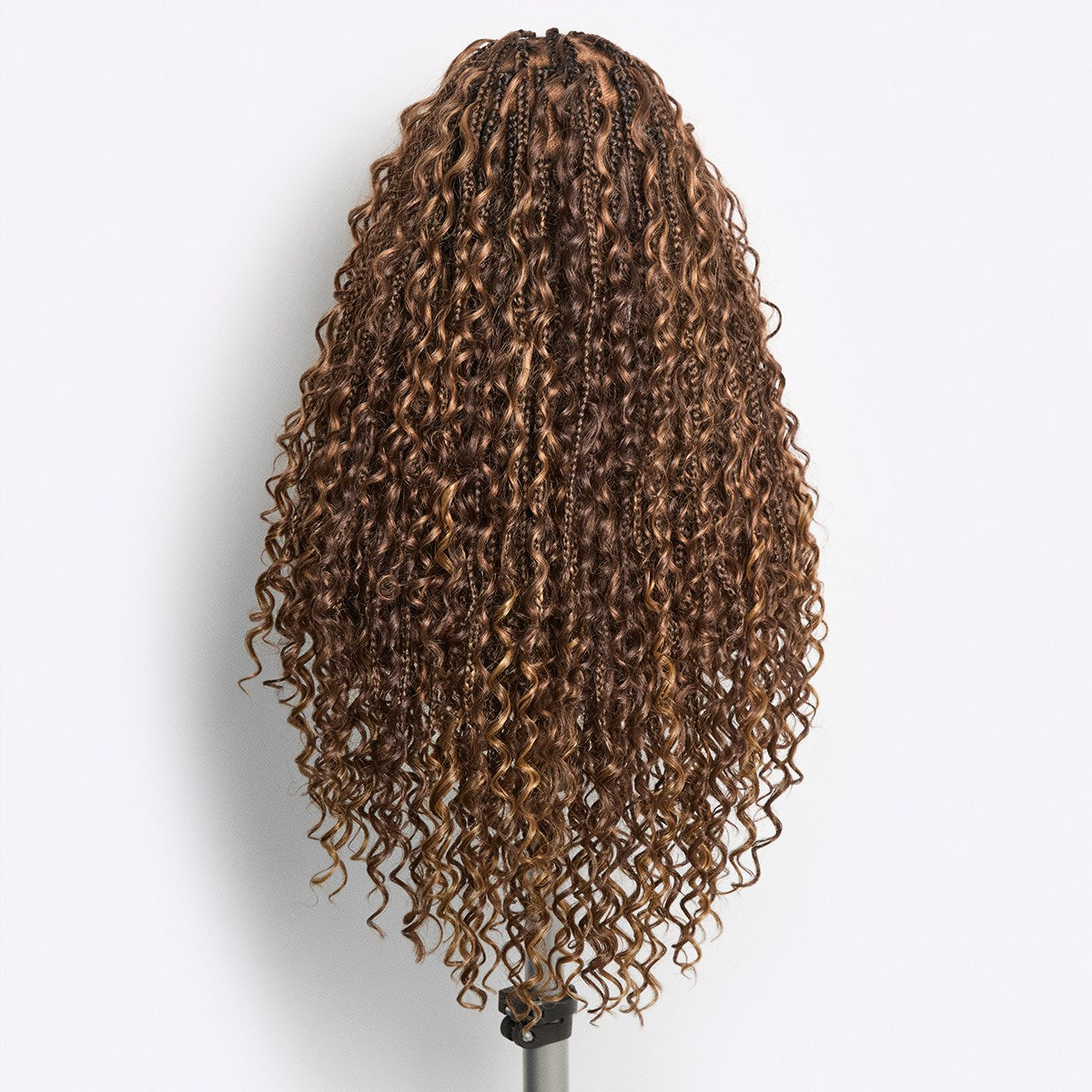 Mix Blonde / Natural Black Light Weight Flexi-Fit Invisi Drawstring Cap HD Full Lace Knotless Boho Curls Braided Long Wig Super Natural Scalp