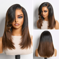 180% Density Ombre Brown Butterfly Cut Layered Light Yaki Straight Glueless 7x6 Closure HD Lace Short Wig Pre-Cut Lace