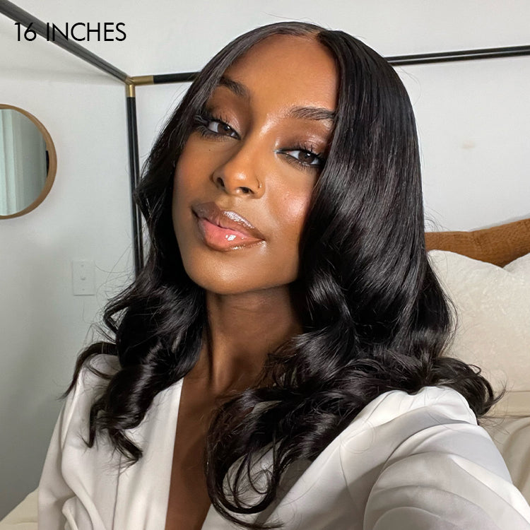 Natural Black Loose Wave 5x5 Closure Lace Glueless Pre-plucked hairline Short Wig