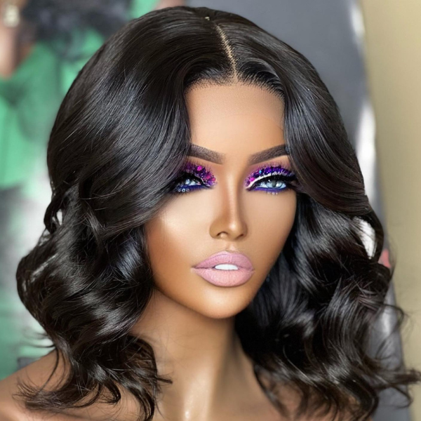 Natural Black Loose Wave 5x5 Closure Lace Glueless Pre-plucked hairline Short Wig