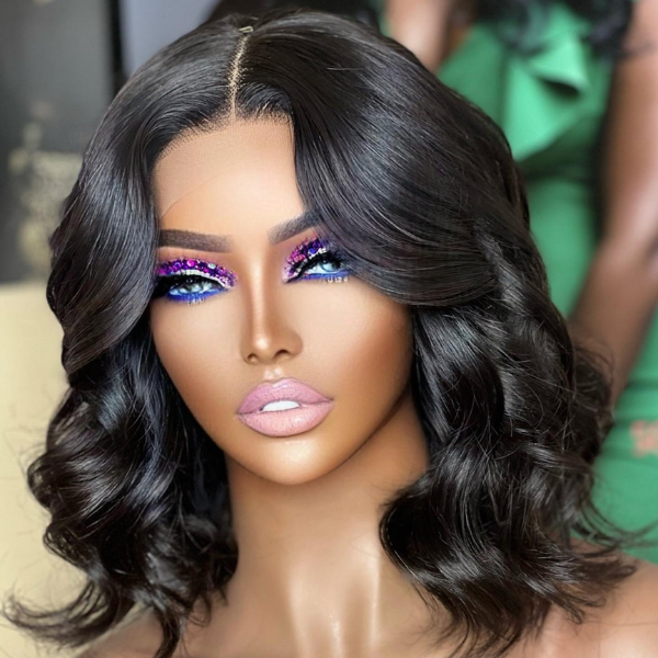 Natural Black Loose Wave 5x5 Closure Lace Glueless Pre-plucked hairline Short Wig