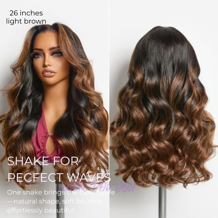 NatureMAX 200% Density Ombre Brown / Natural Black Loose Wave Glueless 13x6 / 13x4 HD Lace Front Wig Pre-Cut Lace Flexi-Fit Drawstring Cap