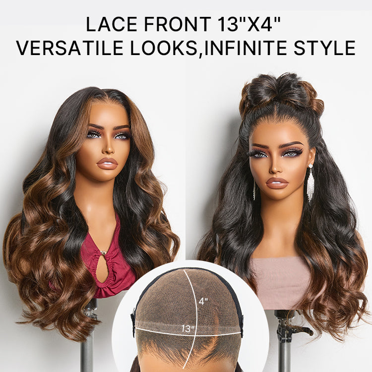 NatureMAX 200% Density Ombre Brown / Natural Black Loose Wave Glueless 13x6 / 13x4 HD Lace Front Wig Pre-Cut Lace Flexi-Fit Drawstring Cap