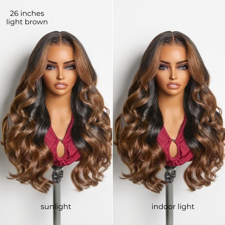 NatureMAX 200% Density Ombre Brown / Natural Black Loose Wave Glueless 13x6 / 13x4 HD Lace Front Wig Pre-Cut Lace Flexi-Fit Drawstring Cap