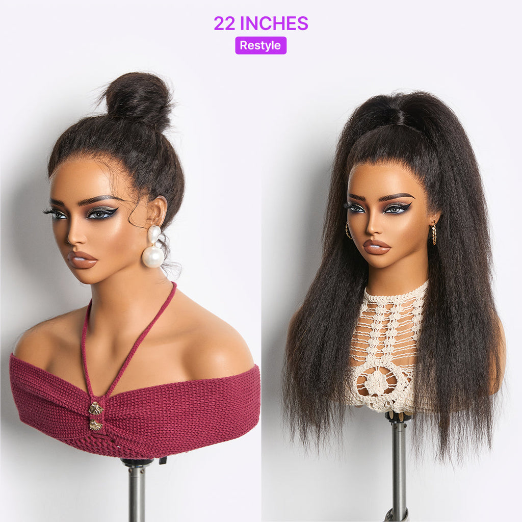 360 HD Lace Kinky Straight Wig Flexi-Fit Invisi Drawstring Cap & Pre-Cut Lace