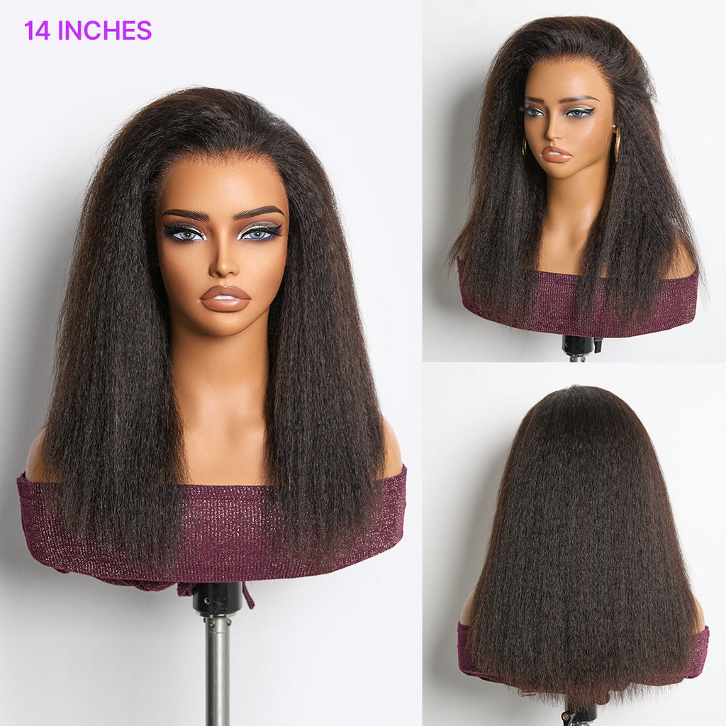 360 HD Lace Kinky Straight Wig Flexi-Fit Invisi Drawstring Cap & Pre-Cut Lace