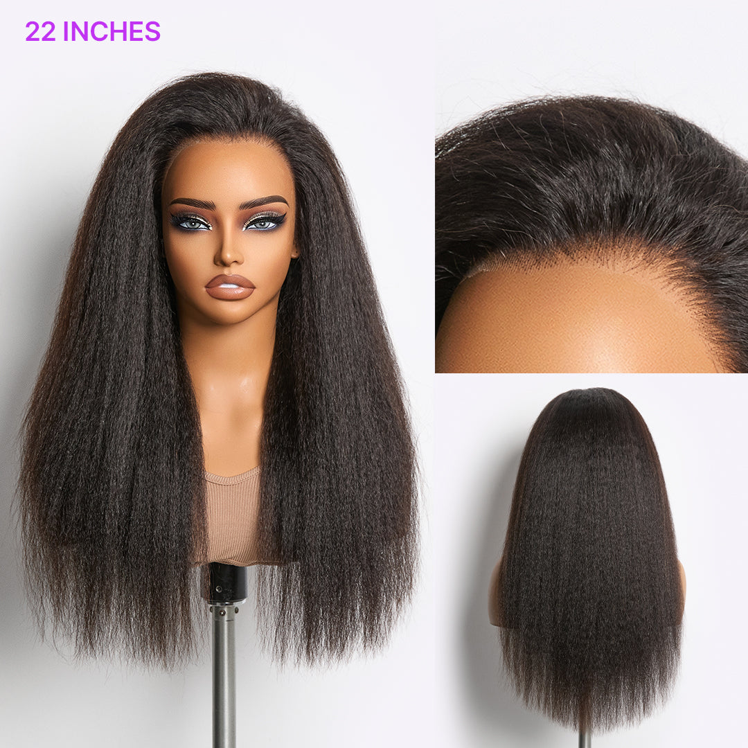 360 HD Lace Kinky Straight Wig Flexi-Fit Invisi Drawstring Cap & Pre-Cut Lace