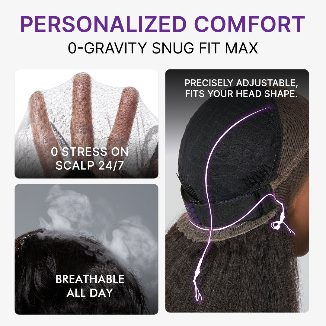 360 HD Lace Kinky Straight Wig Flexi-Fit Invisi Drawstring Cap & Pre-Cut Lace