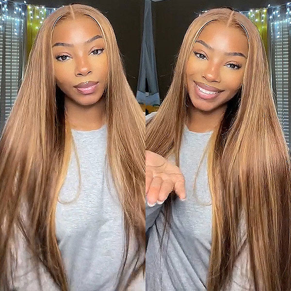 4/27 Highlight Wear Go Glueless Wig Pre-cut Lace Straight Hair 7x5 Lace Wig Preplucked with Natural Hairline