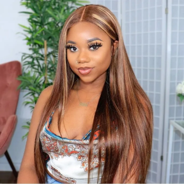 Highlight Straight 13x4 Lace Closure Wigs Human Virgin Hair Lace Front Wigs