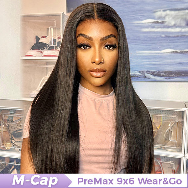 M-cap Straight Wear Go Wigs Pre Cut 9x6 HD Lace Bleached Knots Glueless Wigs Human Hair Tiny Knots Pre Plucked Hairline
