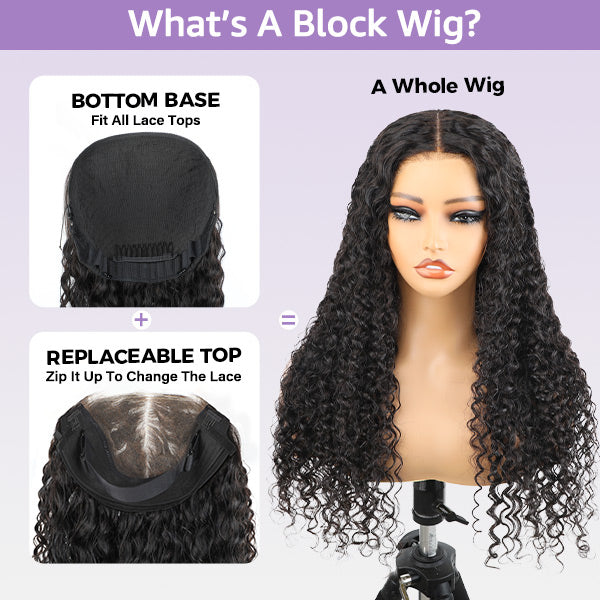 Block Wig Water Wave Bleached Knots Wig With Optional Replaceable Zip Lace Tops