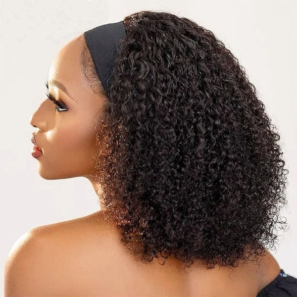 Kinky Curly Headband Wig Human Hair Scarf Wig No Gel No Glue Jerry Curl Hair Wig With Headband