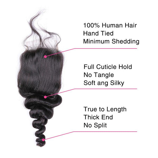 Loose Wave Virgin Human Hair 3 Bundles With 4x4 Lace Closure