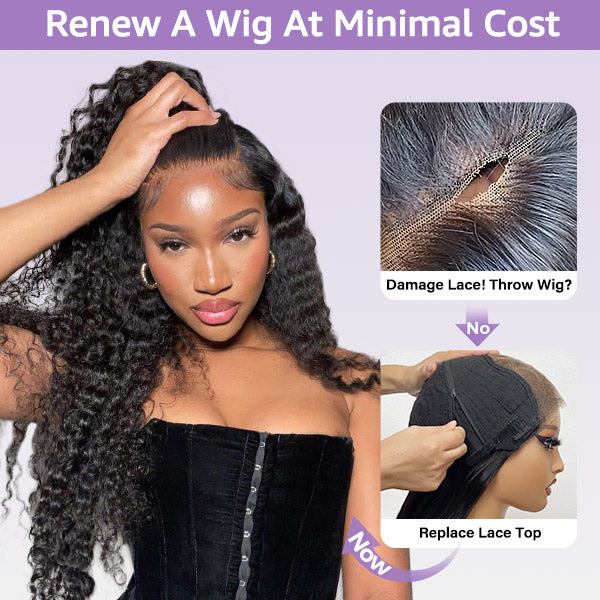 Block Wig Water Wave Bleached Knots Wig With Optional Replaceable Zip Lace Tops