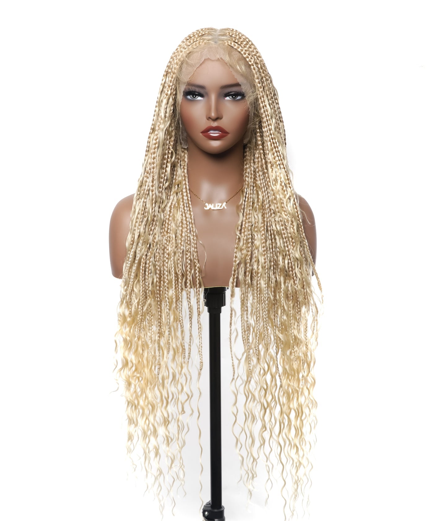 613 Color Square Base Human Hair Boho Curls Full Lace Knotless Boho Box Braided Wig 36" 86 Strands